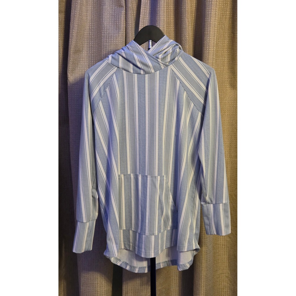 LuLaRoe Long Sleeve Striped Hooded Shirt Women's Size Large‎ Blue White